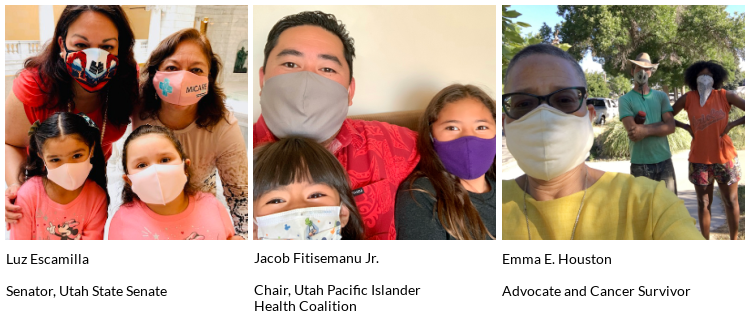 collage of people wearing masks