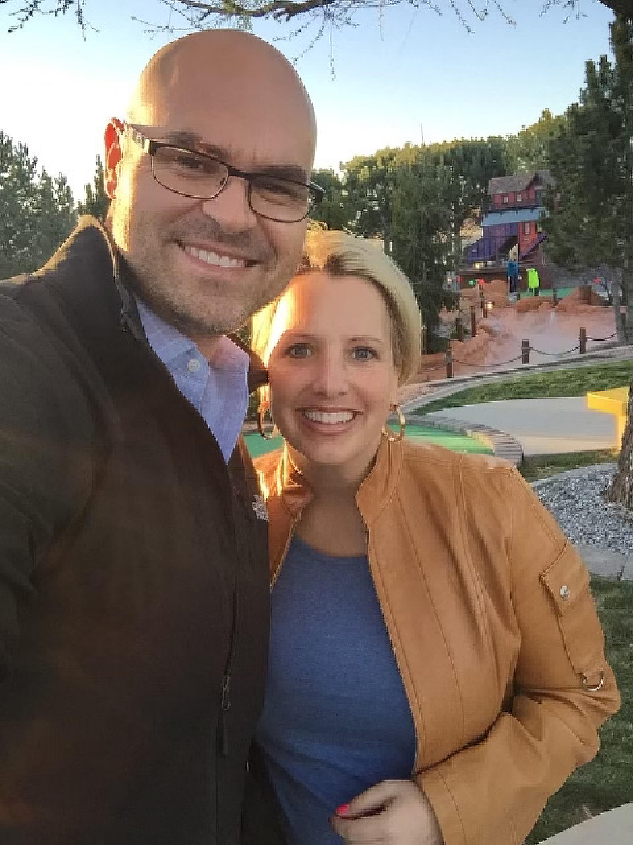 Brin and Jason Coombs taking a selfie outdoors