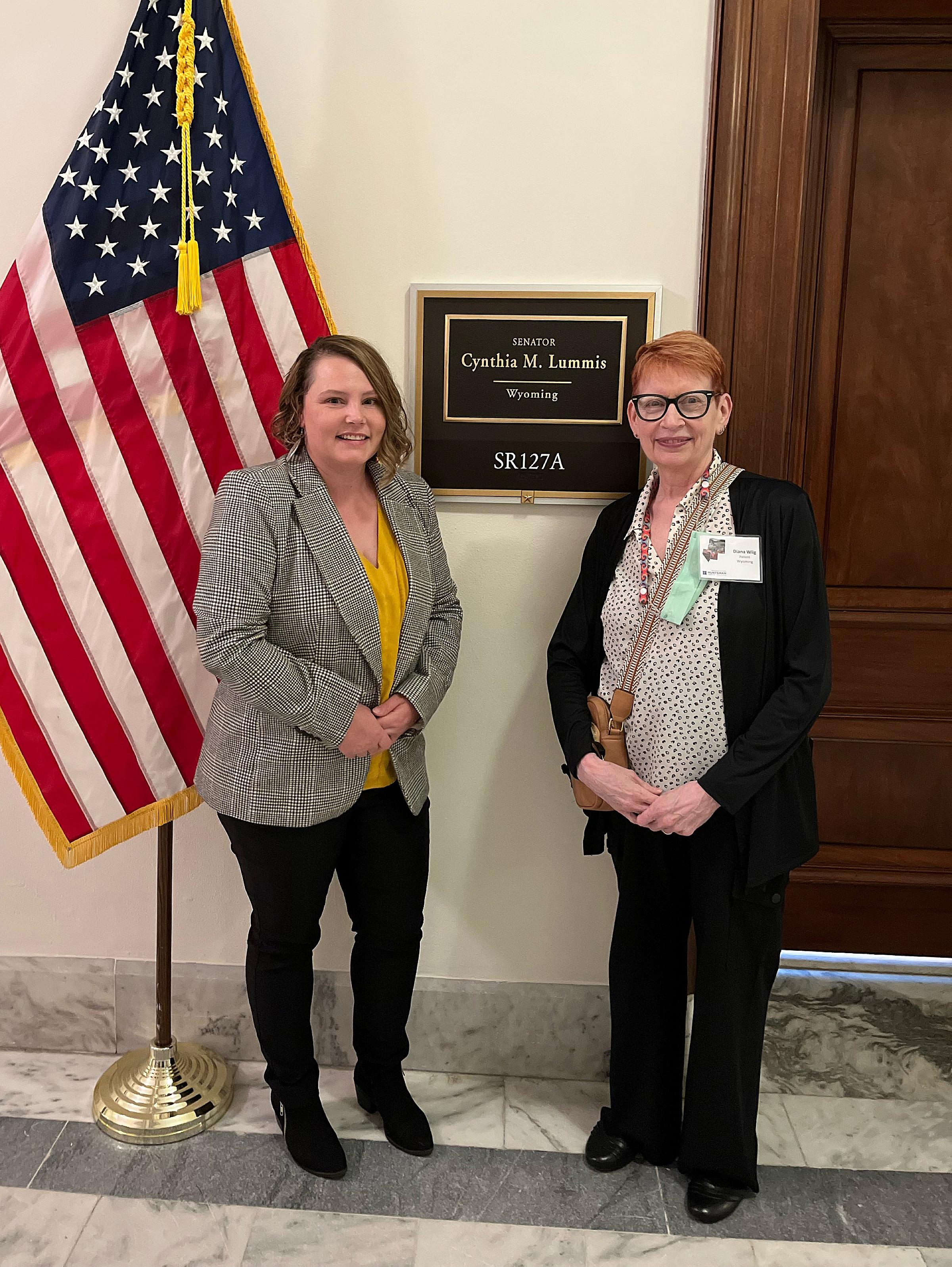 Diana Wiig (right) and Star Jones, manager of the Wyoming Cancer and Chronic Disease Prevention Unit, outside of Senator Cynthia Lummis's (WY) office.