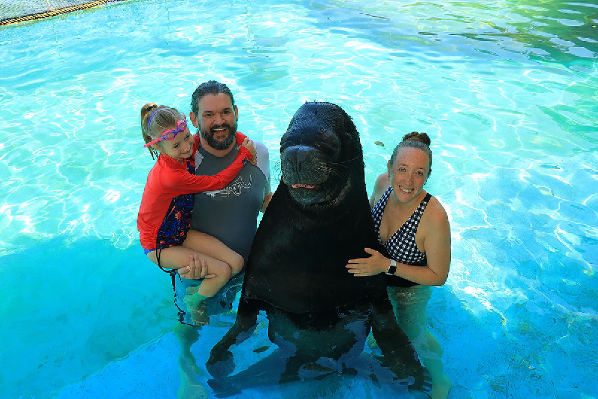 Linda Mumford and family in the pool