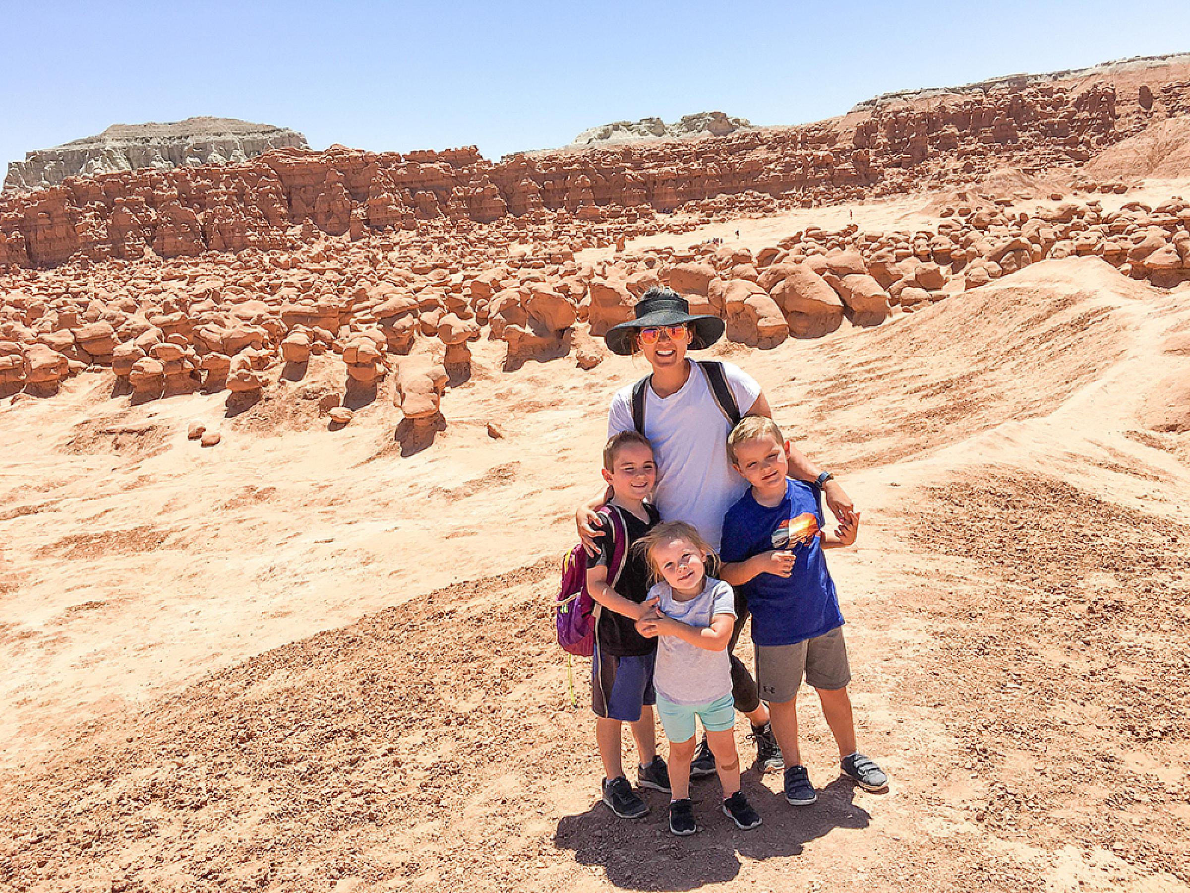 Lisa Lyon and her three kids at Goblin valley