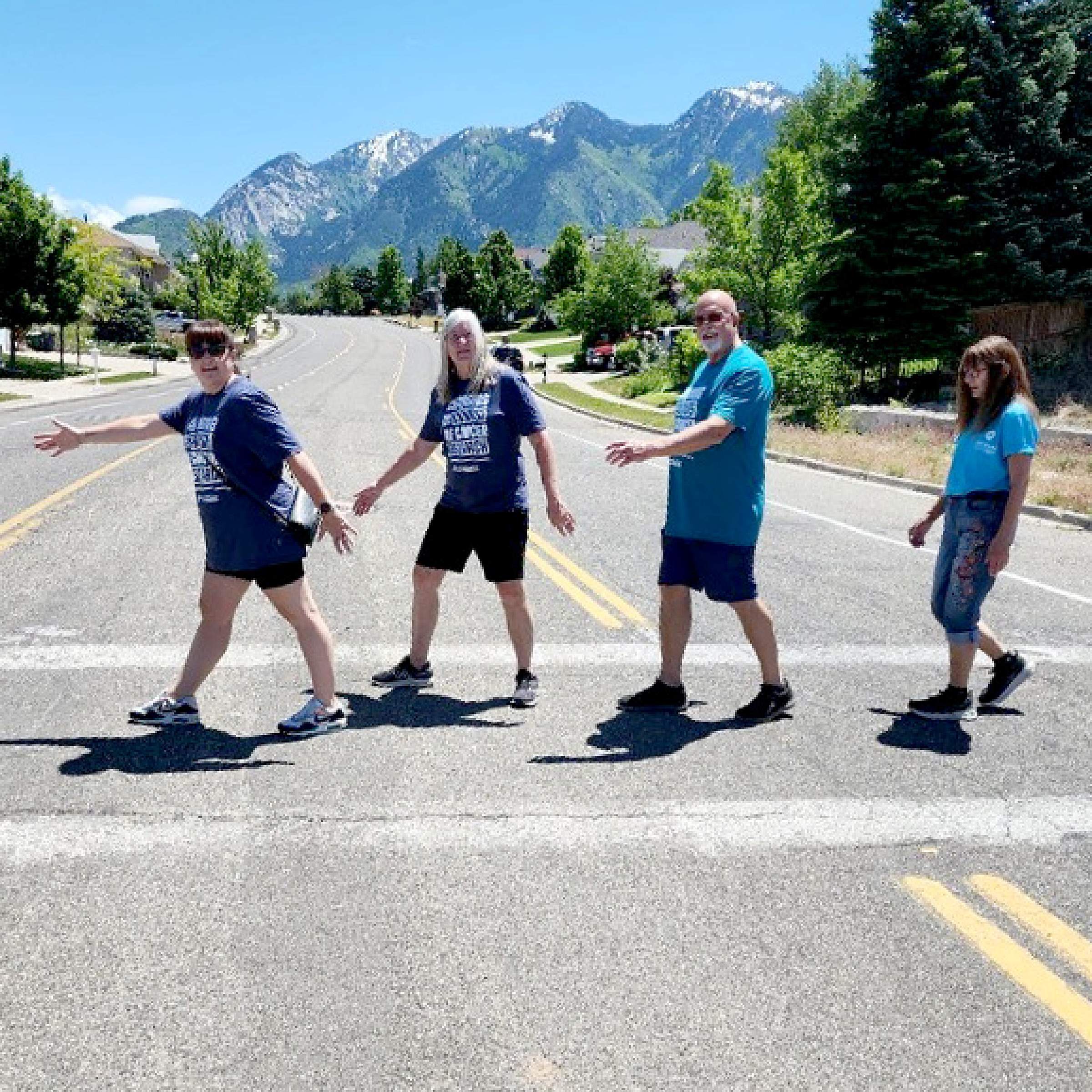 Jerry Barber and his family using a crosswalk