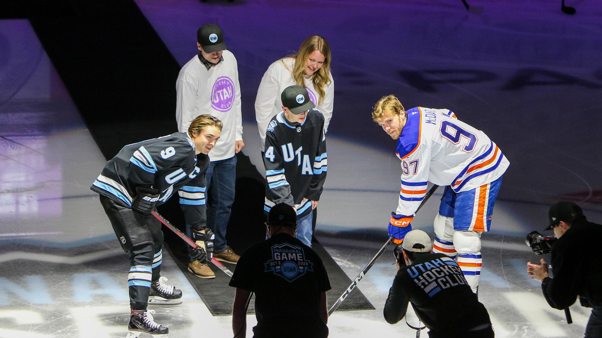 Porter Kellum performing the ceremonial puck drop