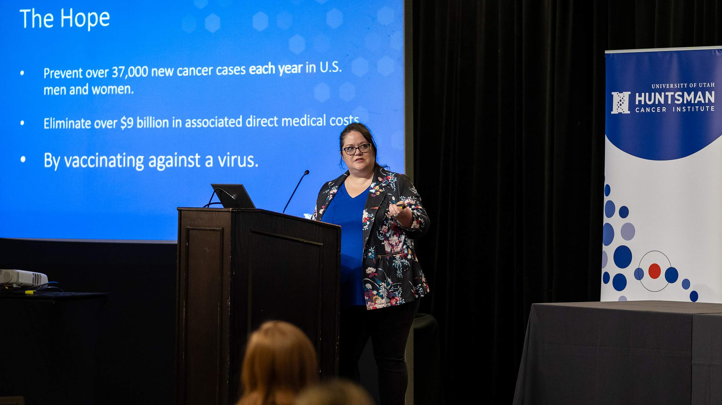 Kaila Christini, MSPH, MS, presenting about the benefits of the HPV vaccine