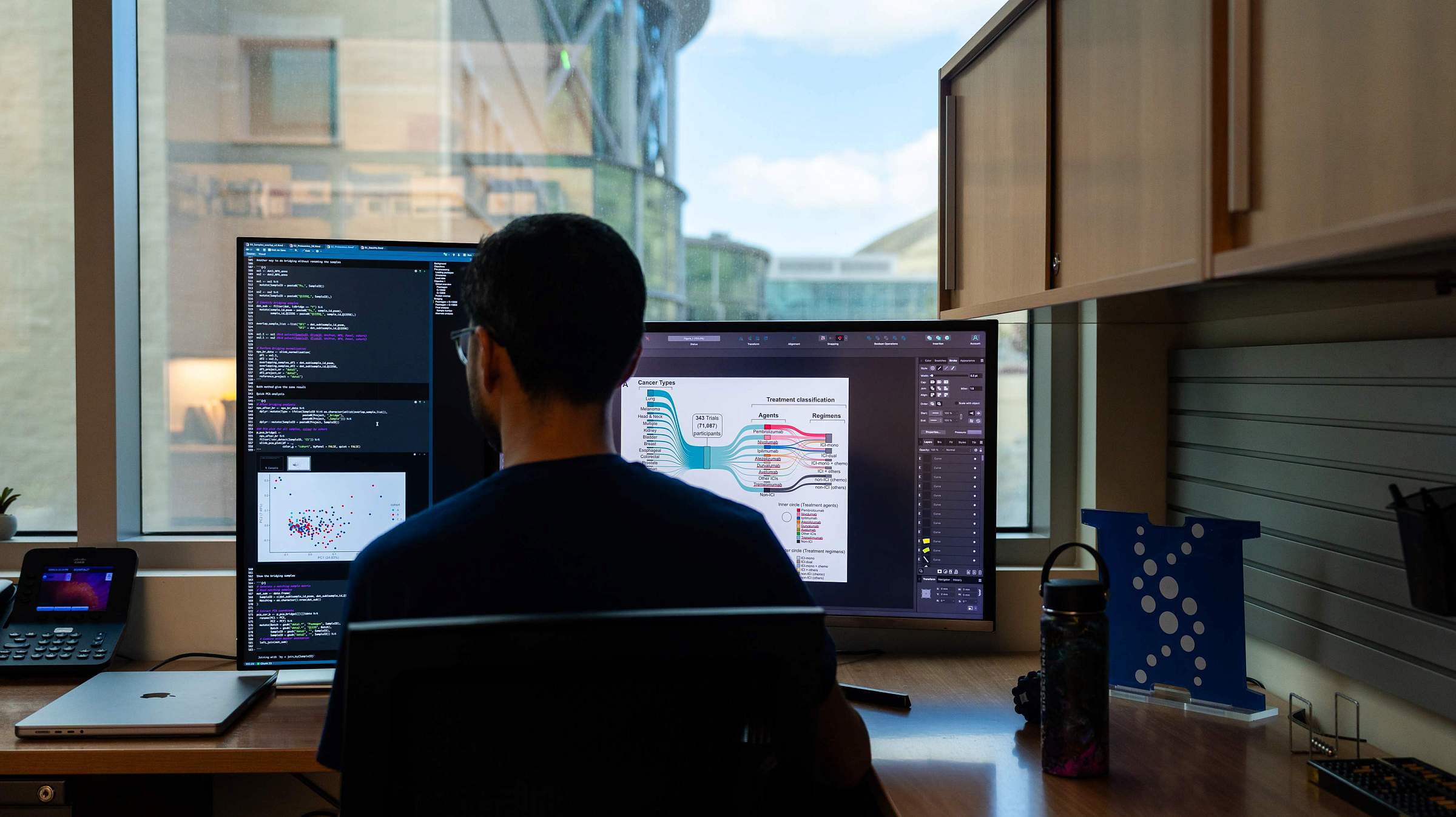 Researcher sits at a computer
