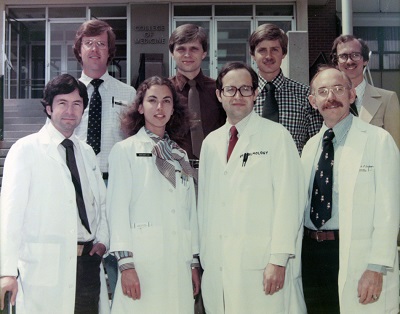 Ophthalmology class of 1979-1980, including Drs. Mano Swartz (front left), Randall J Olson (front third from left), and George Sanborn (front right).