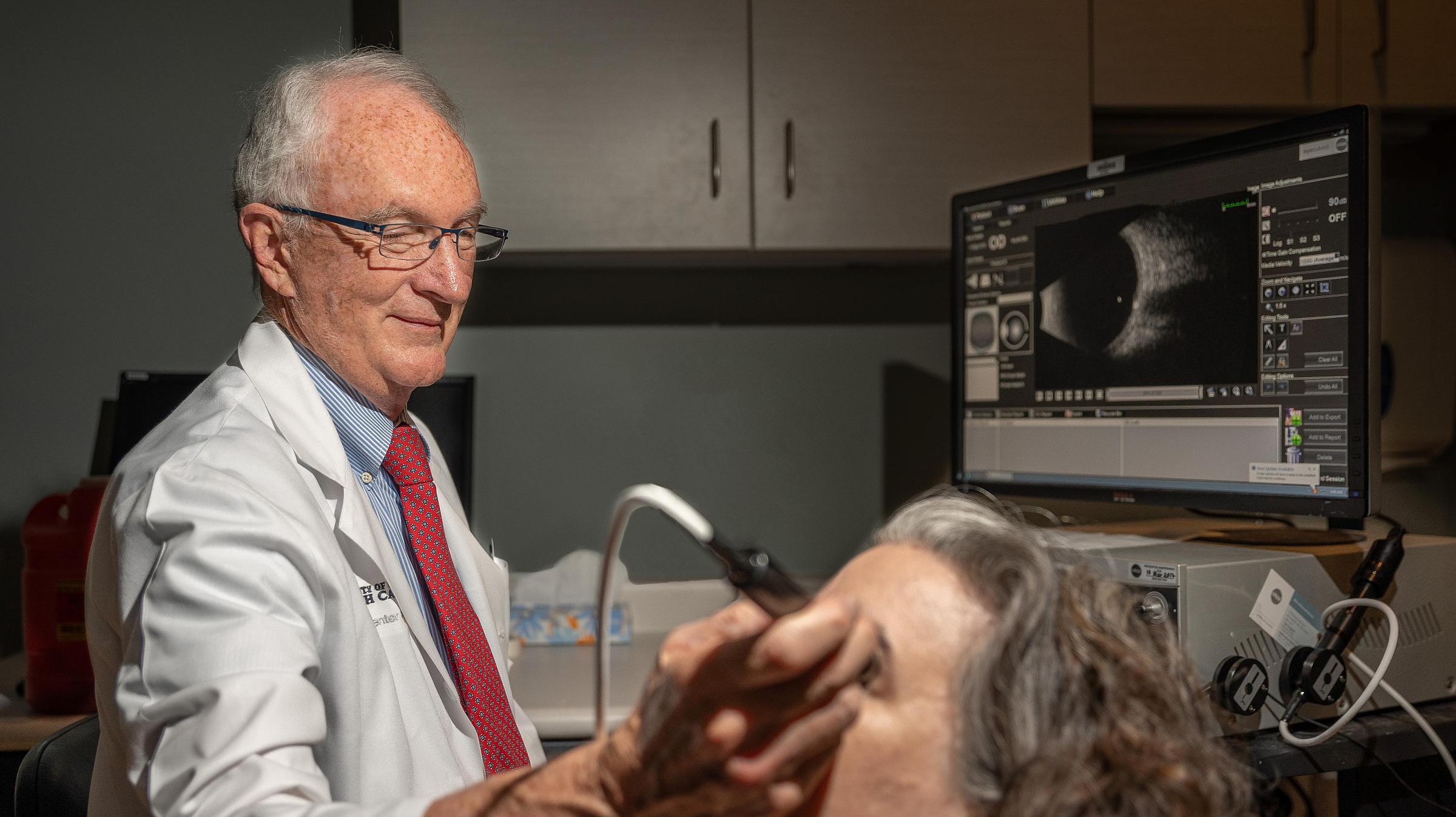 Dr. Harrie performs an ophthalmic ultrasound exam.