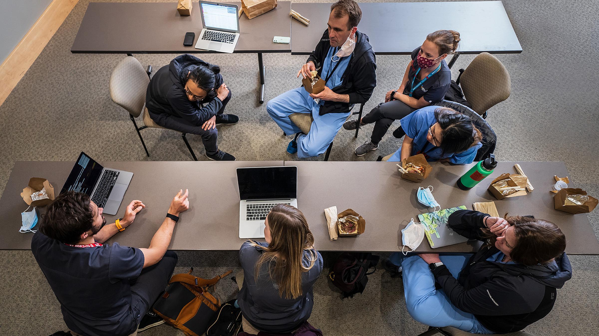 A small-group breakout during a TACO Tuesday session.