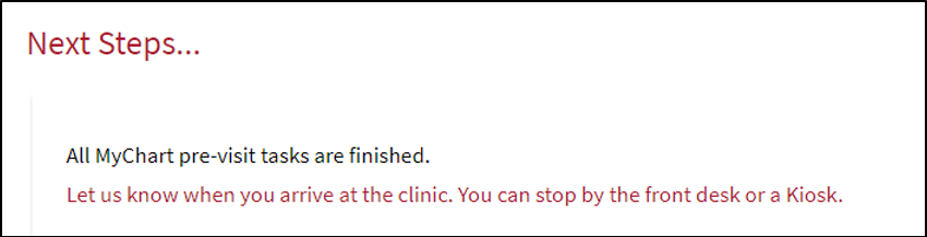 Image showing the MyChart screen with your next steps
