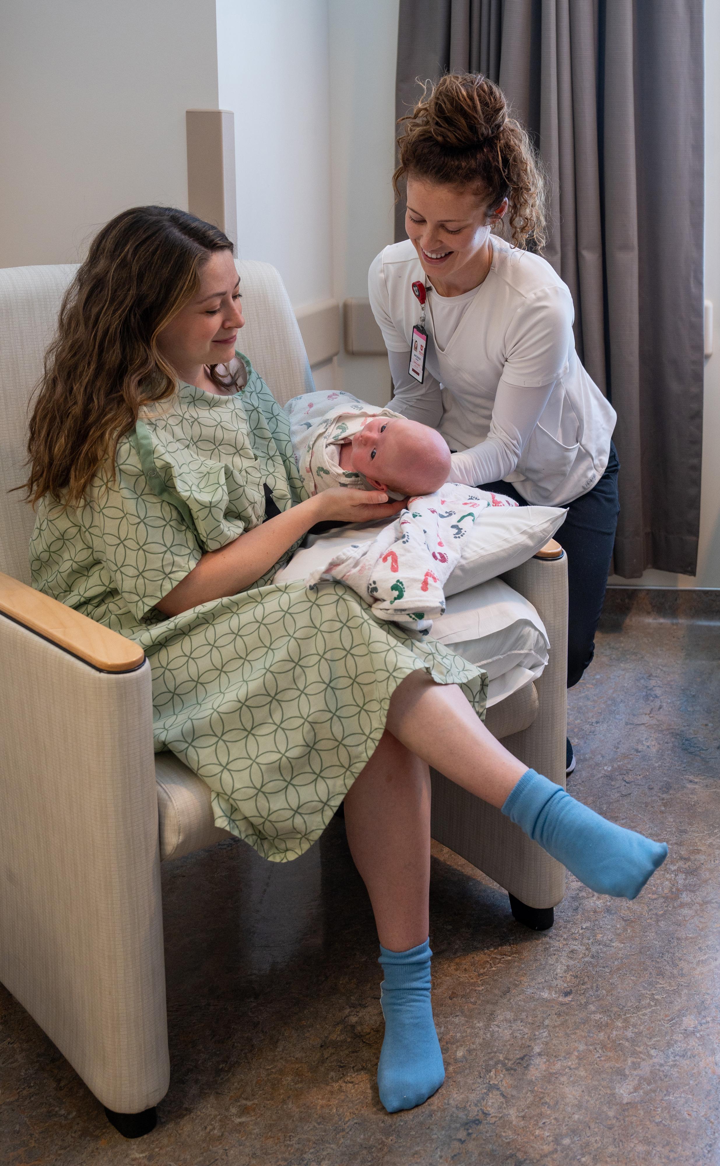 New mom with a lactation specialist at U of U Health.
