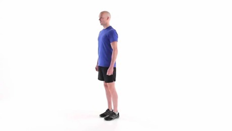 Person doing the first step in a calf raise exercise