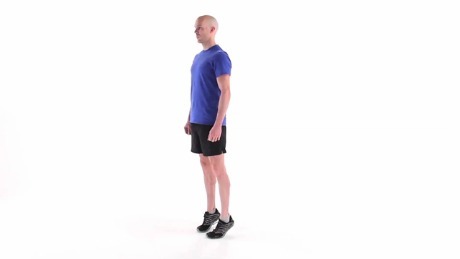 Person doing the second step in calf raise exercise