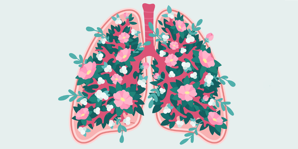 Lungs full of flowers to represent mindful breathing