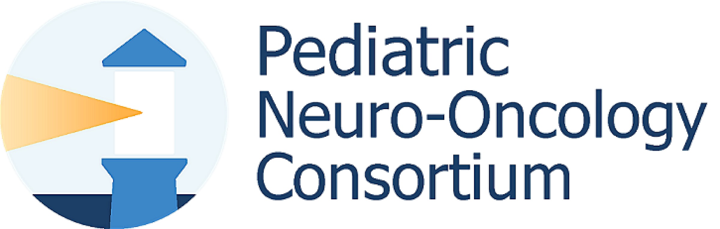 Pediatric neuro-oncology consortium logo with an illustration of a lighthouse shining
