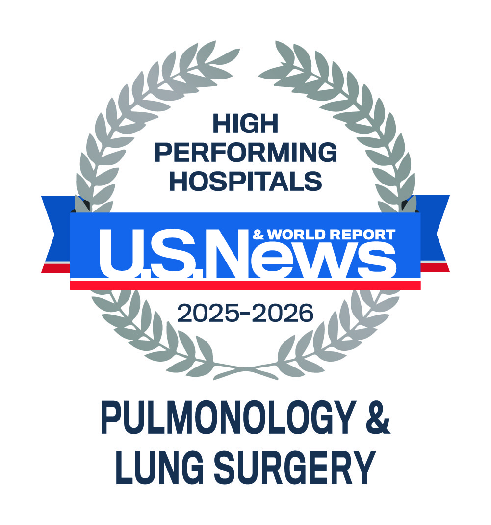 U.S. News & World Report Badge Emblem for High Performing Hospitals in Pulmonology & Lung Surgery Care