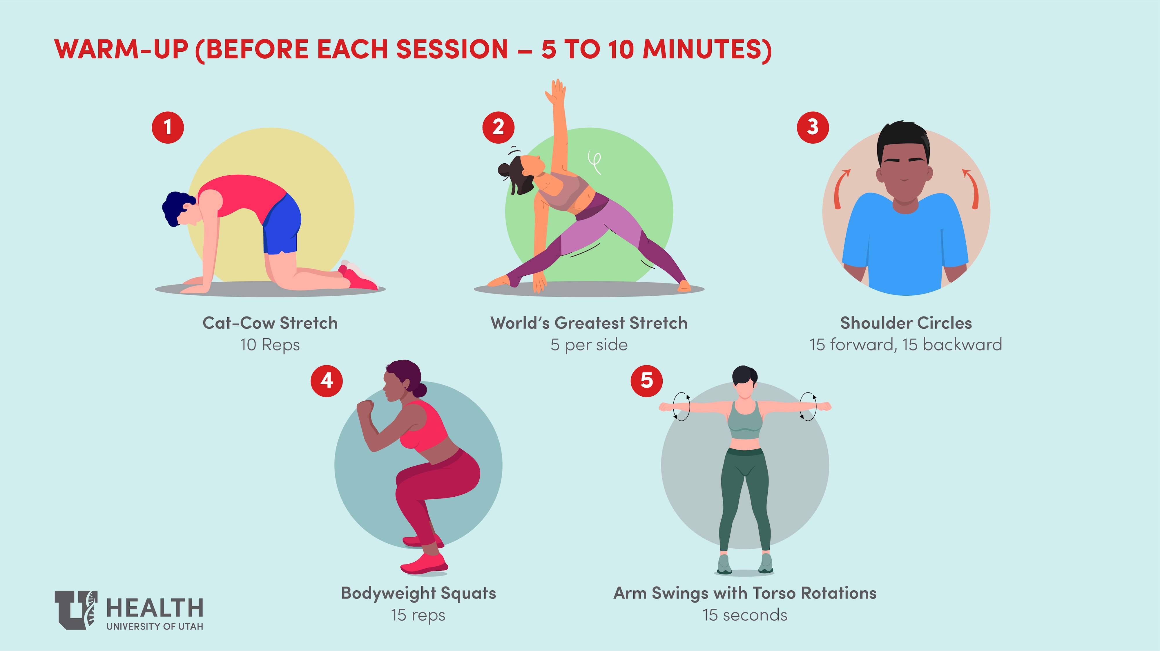 A list of warm-up exercises to do before each session