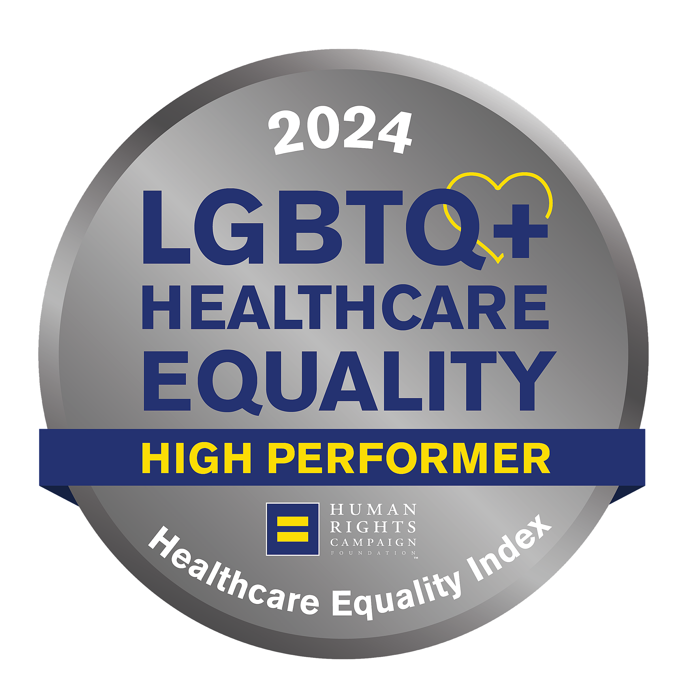 2024 LGBTQ+ Healthcare Equality High Performer badge awarded by the Human Rights Campaign Healthcare Equality Index
