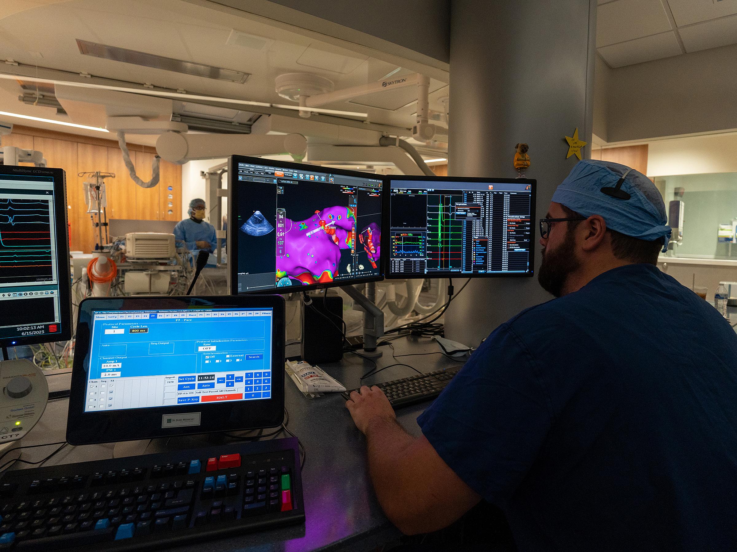 U of U Health staff member monitoring cardiac testing