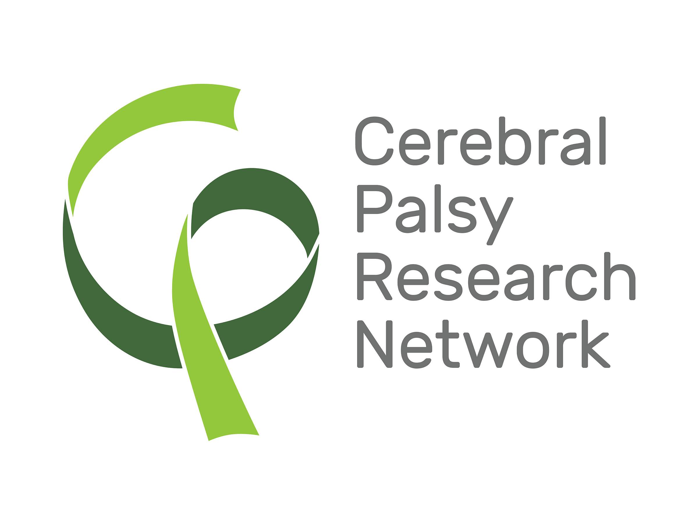 Light green and dark green ribbon that says Cerebral Palsy Research Network