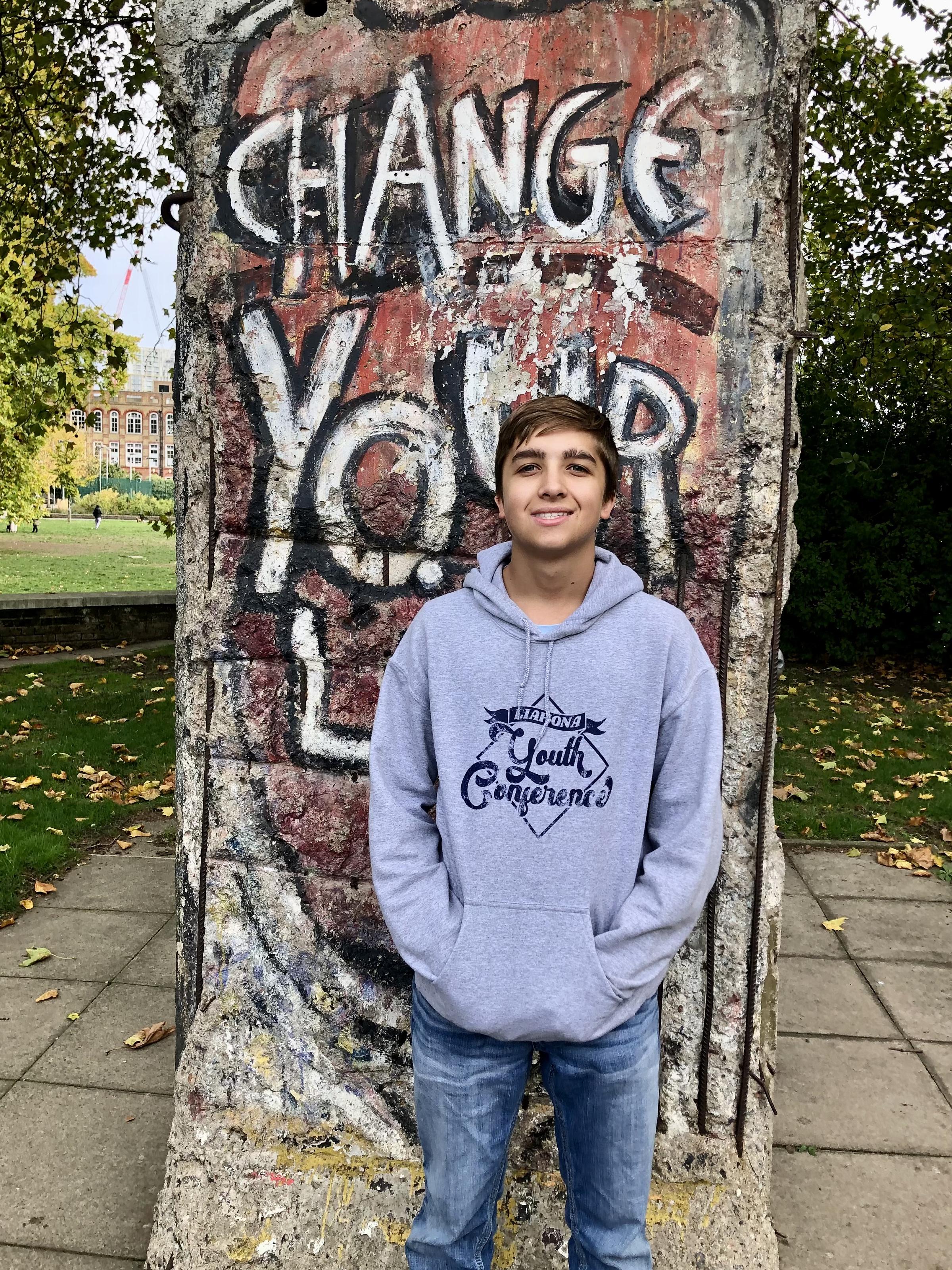 David Miller, pectus excavatum patient, at the Berlin Wall 