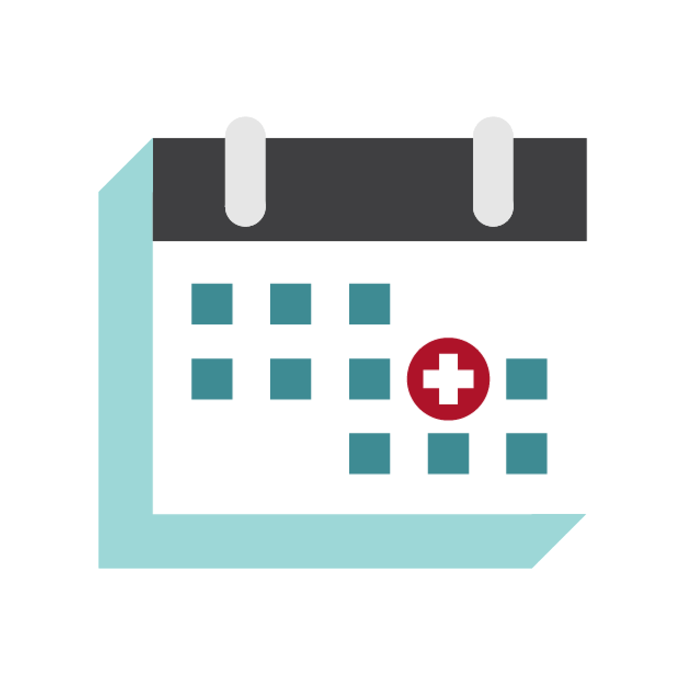 Blue and white calendar with a red cross marking a date