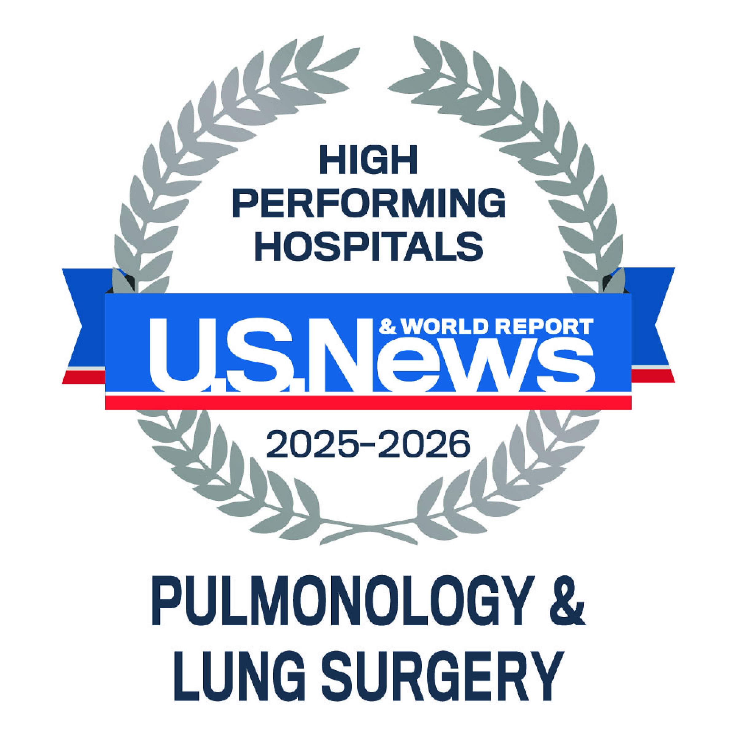 U.S. News & World Report badge for high performing hospitals in pulmonology and lung surgery