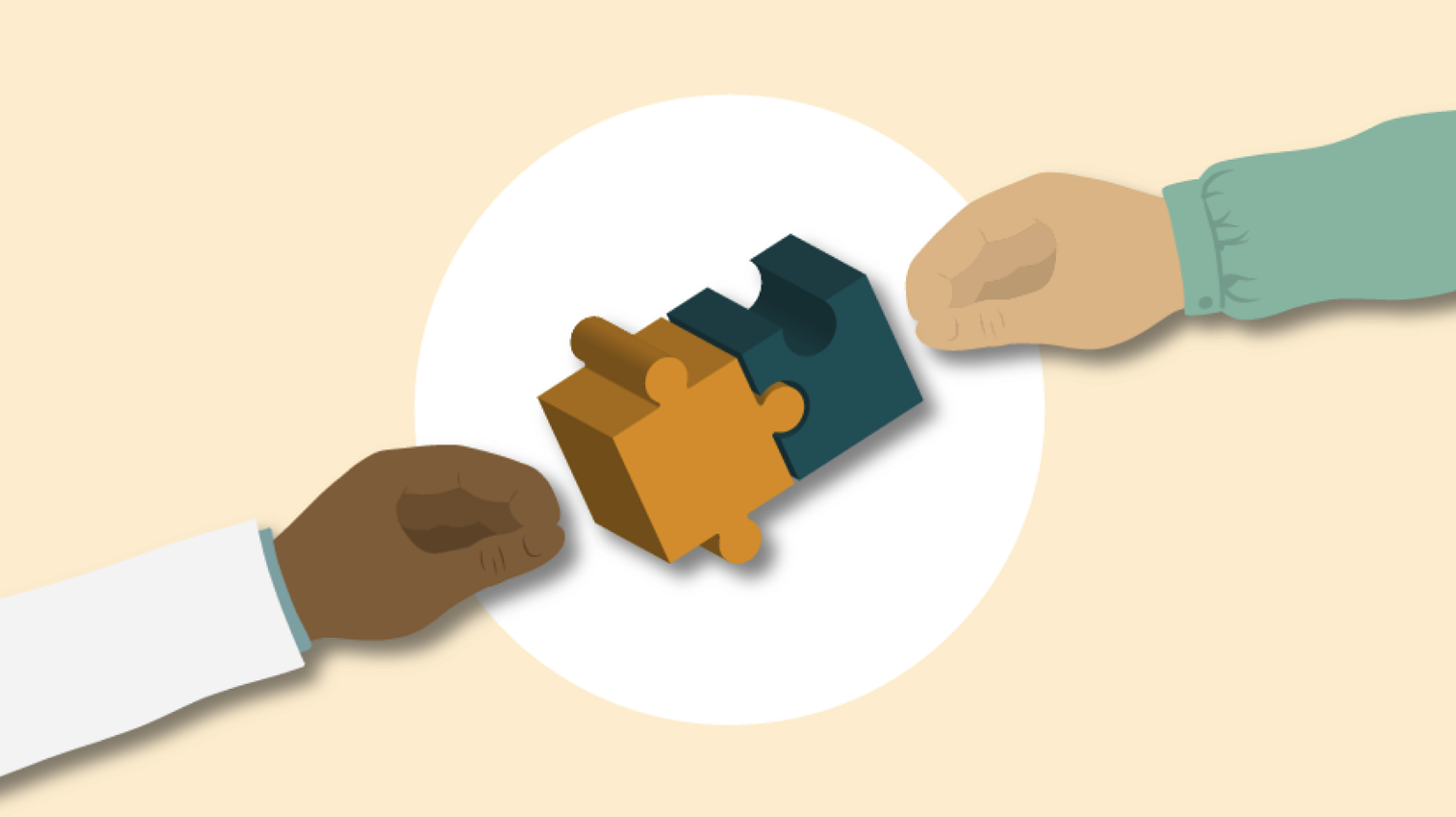 Illustration of two hands putting puzzle pieces together