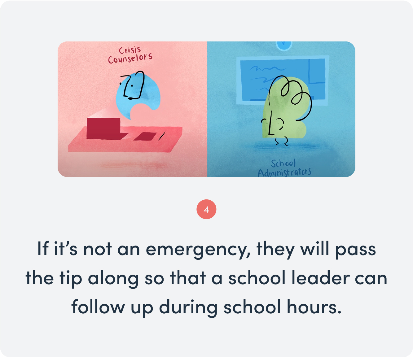 Tip 4: If it’s not an emergency, they will pass the tip along so that a school leader can follow up during school hours.